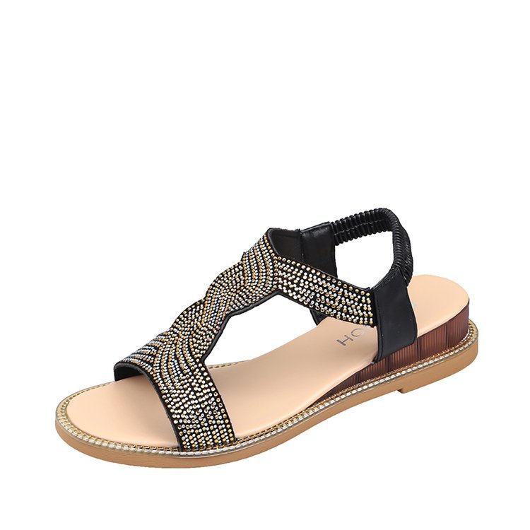 Non-Slip Soft Bottom Rhinstone Wedge Sandals