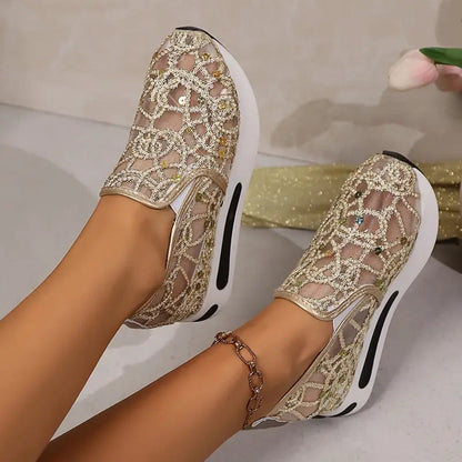 Women's Glittery Mesh Platform Shoes
