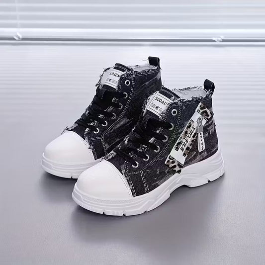 Women’s High-Top Patchwork Denim Shoes