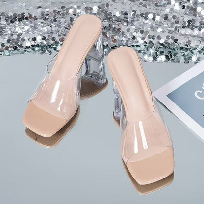 Transparent Open Toe Block Heel Sandals