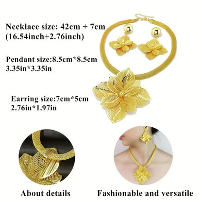 Gold petal necklace earrings set