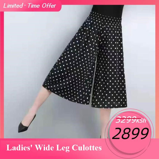 Women's High Elastic Waist Pleated Wide Leg Culottes