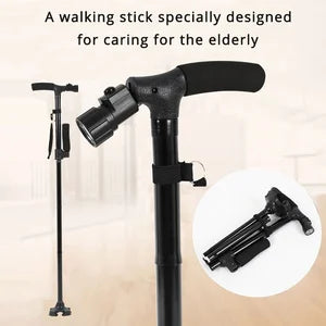 Aluminum alloy with LED light non-slip foldable double handle cane