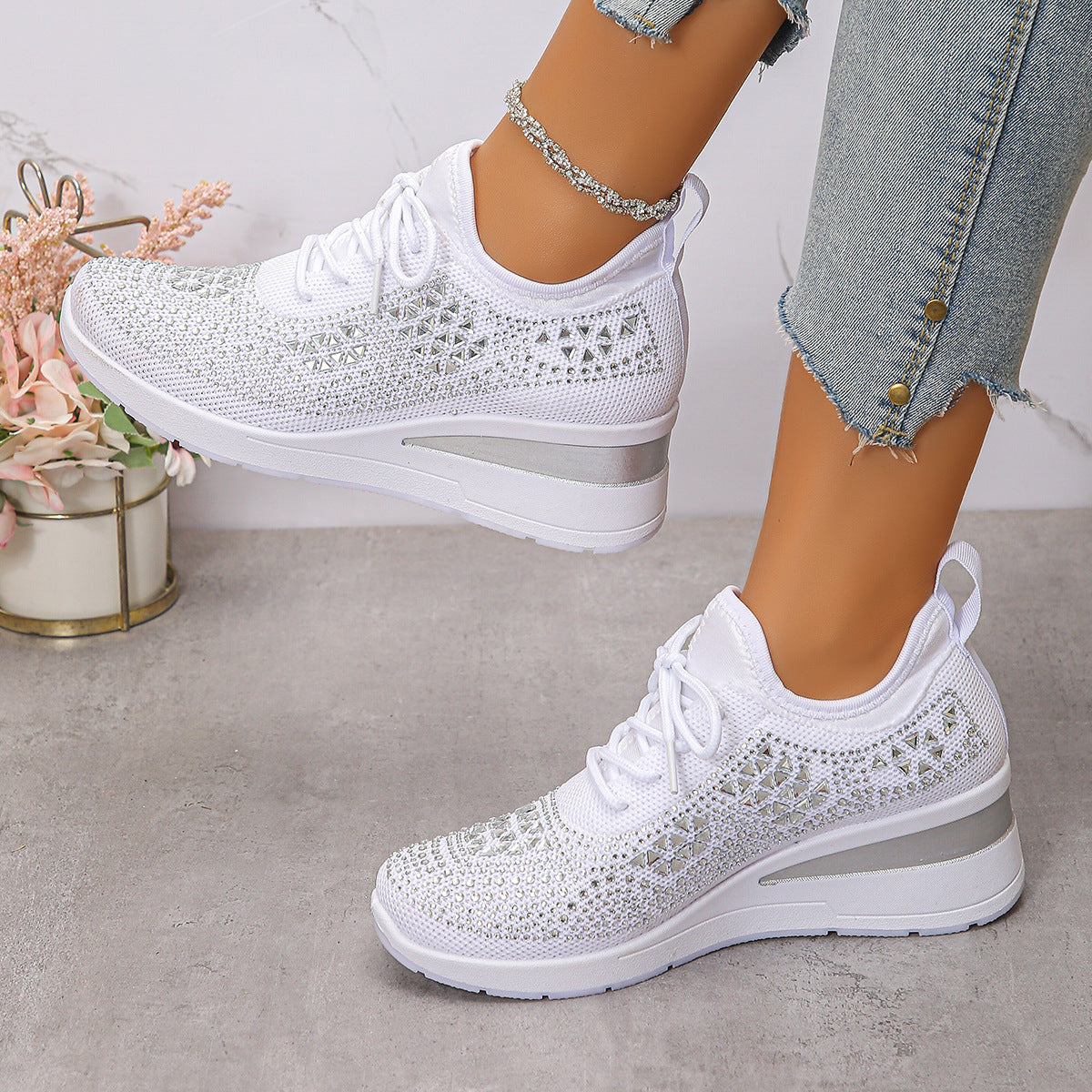 Rhinestone Thick-Sole Casual Sports Women's Shoes