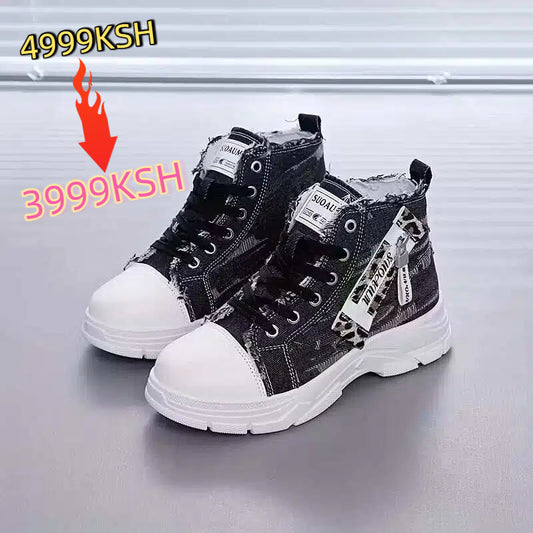 Women’s High-Top Patchwork Denim Shoes