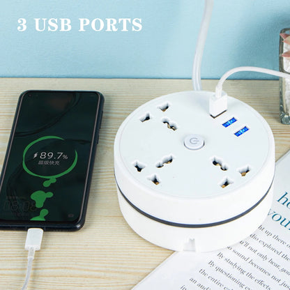 Round Universal Power Strip Portable Extension Cord Socket Plug ( UK Plug )