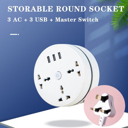 Round Universal Power Strip Portable Extension Cord Socket Plug ( UK Plug )