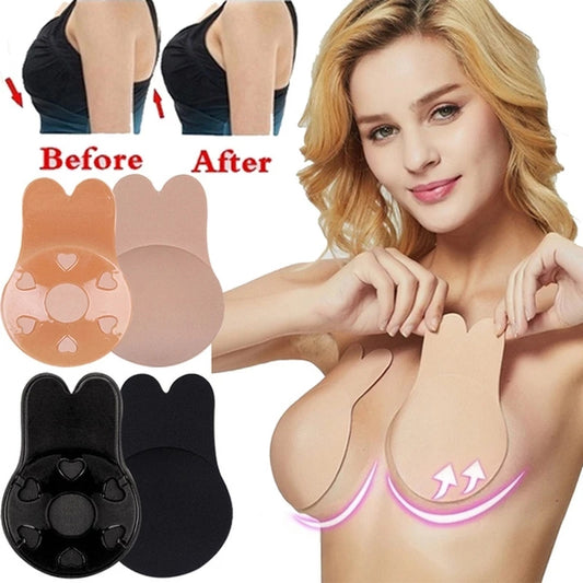 Reusable Lift Up Invisible Tape Bra【1Pair Black + 1Pair Cream】