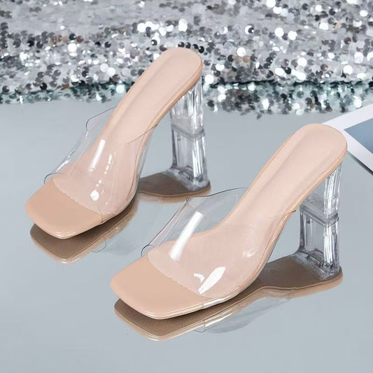 Transparent Open Toe Block Heel Sandals