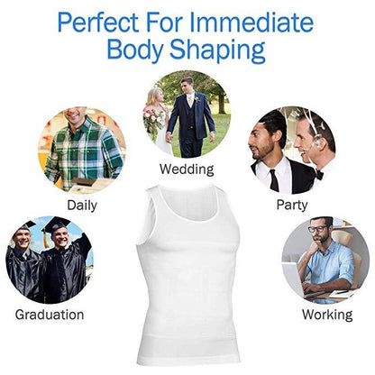 Men's Slimming Body Shaper Vest Shirt Abs Abdomen Slim【White Color】