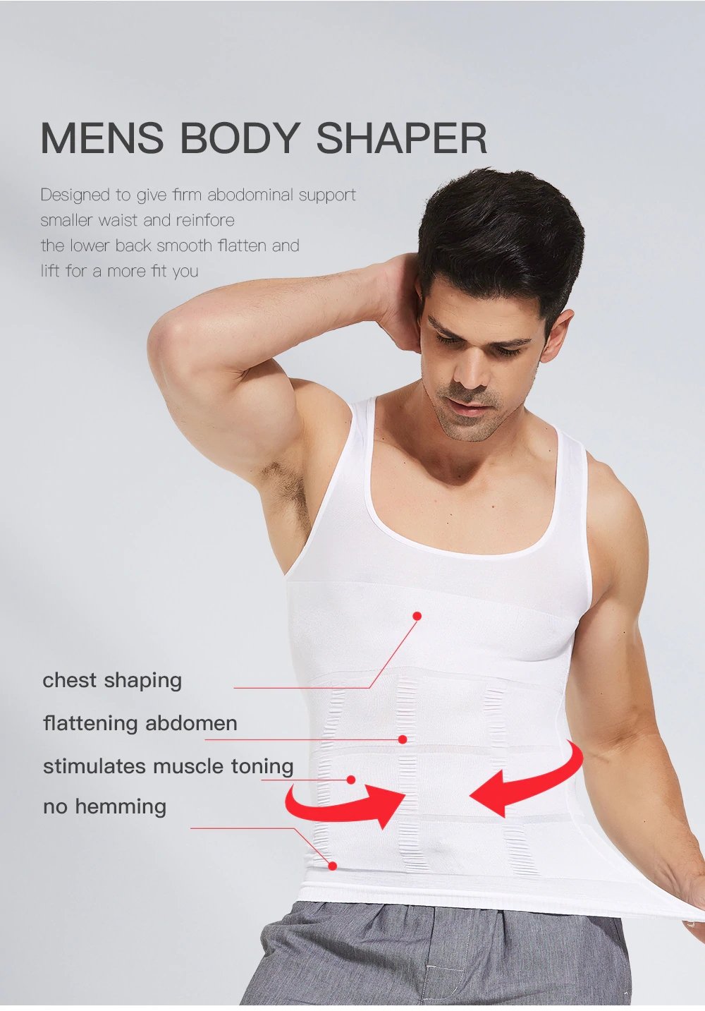 Men's Slimming Body Shaper Vest Shirt Abs Abdomen Slim【White Color】