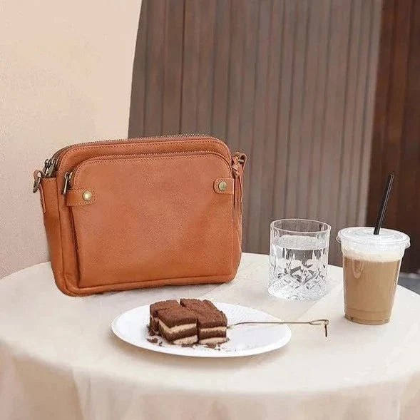 Three-Layer Leather Crossbody Shoulder & Clutch Bag