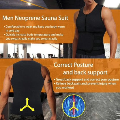 Sauna Suit for Men with Waist Trainer Men's Workout Tank Tops Black