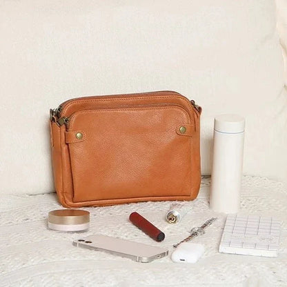 Three-Layer Leather Crossbody Shoulder & Clutch Bag