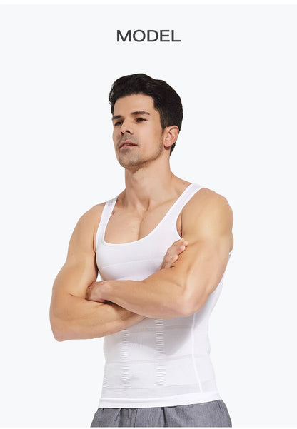 Men's Slimming Body Shaper Vest Shirt Abs Abdomen Slim【White Color】