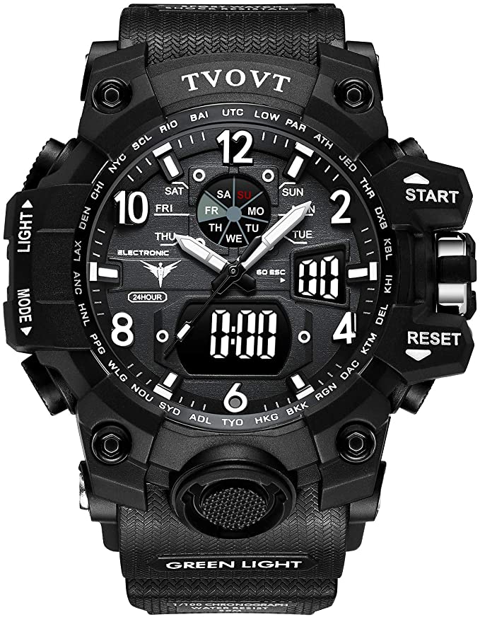 Men's TVOVT Waterproof Double Dial Led Sport Watch