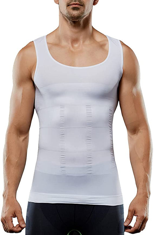 Men's Slimming Body Shaper Vest Shirt Abs Abdomen Slim【White Color】