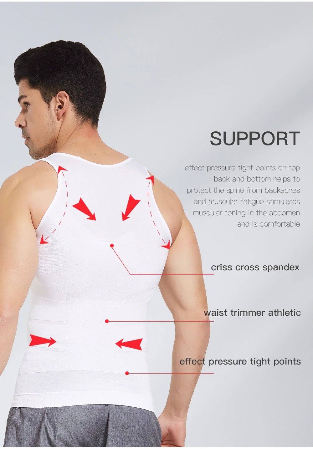 Men's Slimming Body Shaper Vest Shirt Abs Abdomen Slim【White Color】