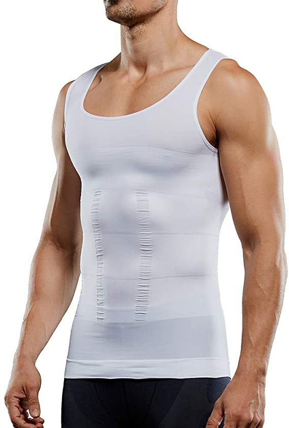 Men's Slimming Body Shaper Vest Shirt Abs Abdomen Slim【White Color】