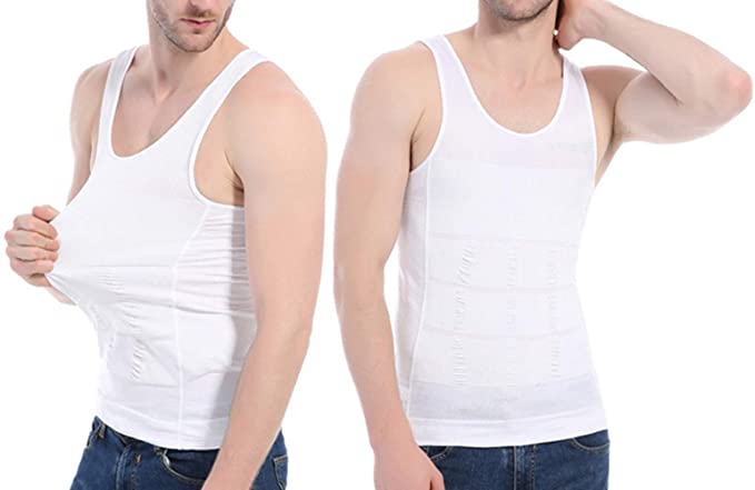 Men's Slimming Body Shaper Vest Shirt Abs Abdomen Slim【White Color】